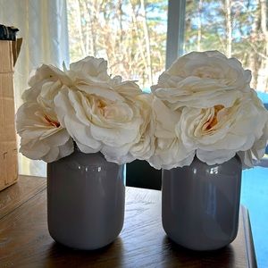 Set of 2 faux floral blush peony bouquets in mason jar vases